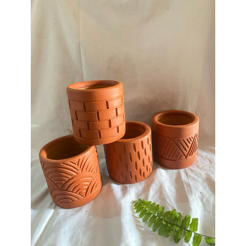 pot lurus D10 gerabah teracota motif