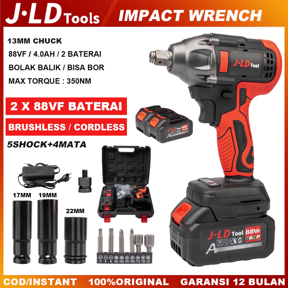 JLD 88VF Brushless Impact Baterai 13MM Mesin Baterai Bor Impact Cordless Torsi Besar 350NM