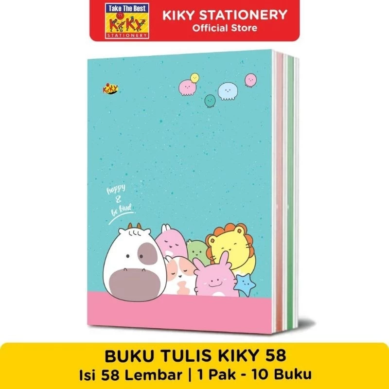 (1Pack:10Pcs) KIKY Buku Tulis isi 58 LEMBAR Termurah! Best Seller / Buku Tulis Sekolah Kiky Berkualitas isi 58 Lembar 10 Buku / Buku Tulis Kiky Warna isi 10 buku