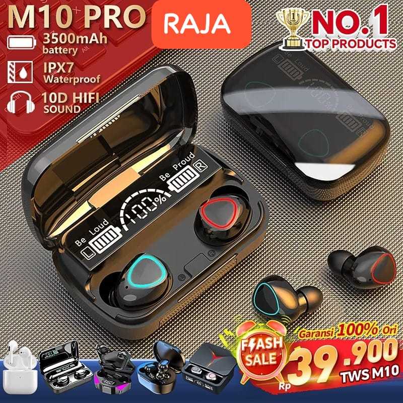 M10 Headset Bluetooth Full Bass Stereo 3500mAh Power Bank Wireless Earphone Tahan Air TWS With Mic