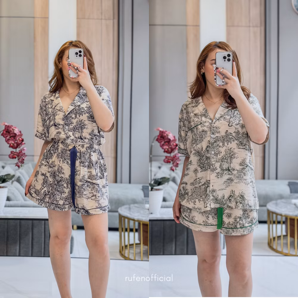 RUFEN - One Set Pendek Wanita Setelan Celana Pendek Wanita Bahan Rayon
