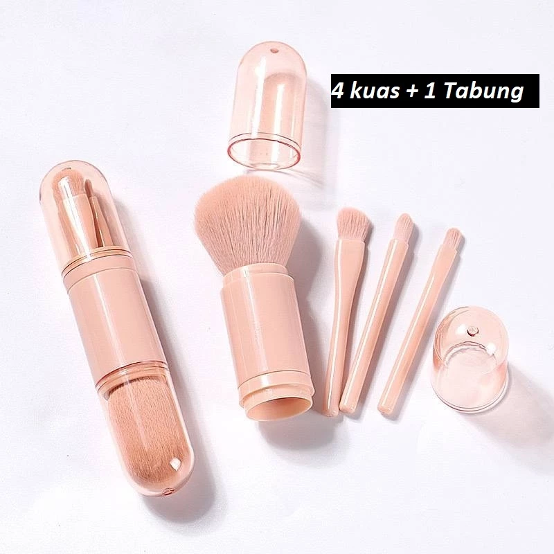 HM101 Kuas Make Up Set Make Up Brush Portable Kosmetik Brush Travel Kuas Make Up 4in1