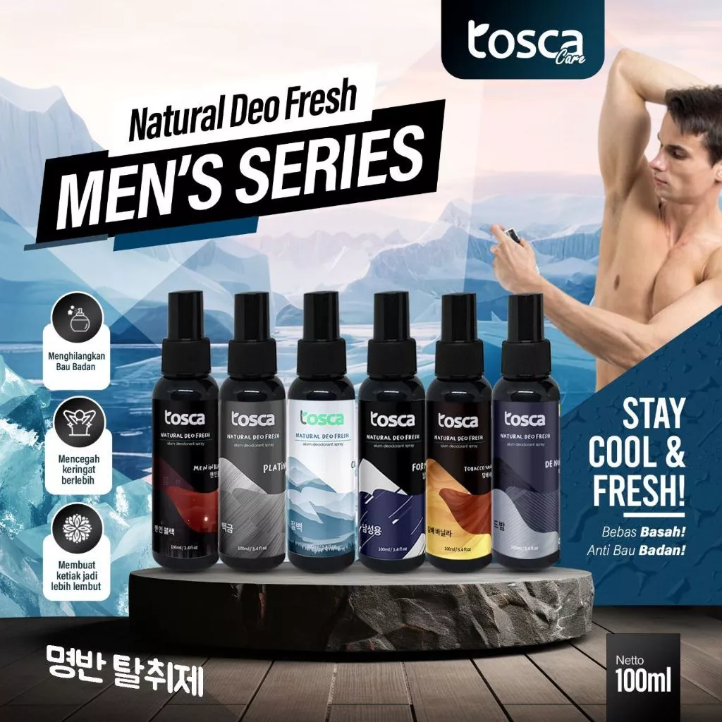 (BANJARMASIN - BPOM) TOSCA Natural Deodorant Spray Tawas Deo Fresh Khusus Pria 100ml Tawas Cair - deodorant tawas alami 100ml