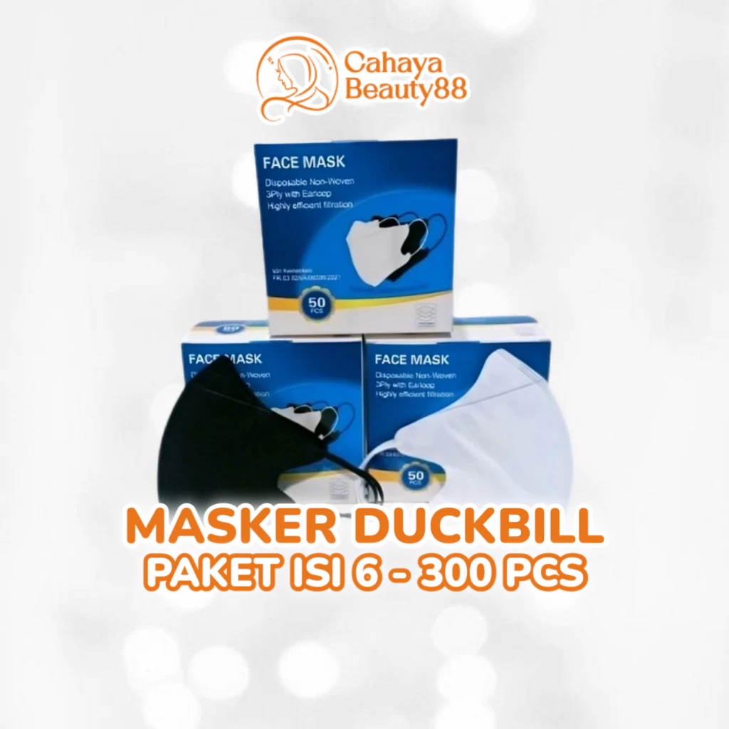 (40Rb Isi 6 Box) Masker Duckbill Garis 3 Ply Face Mask