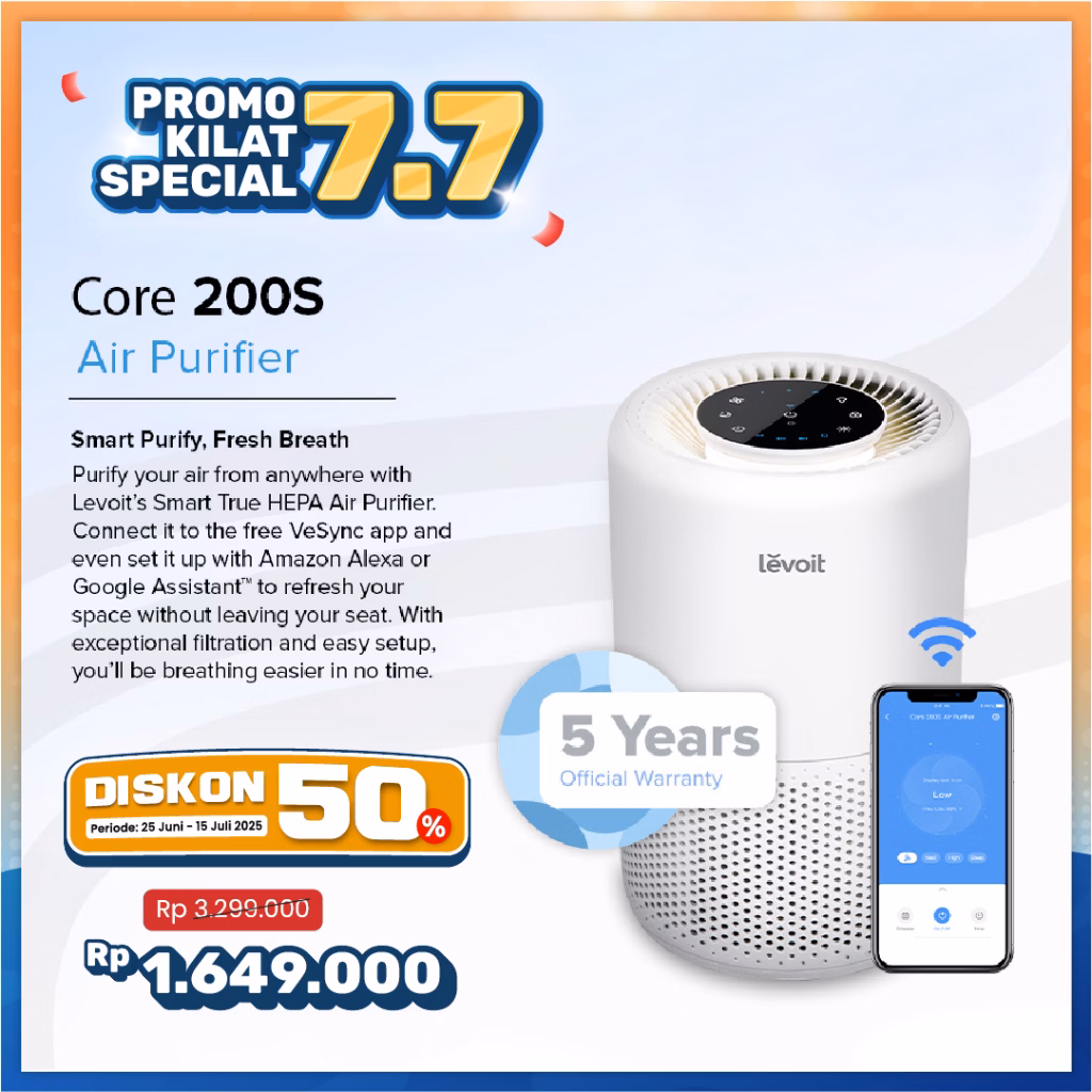 Levoit Air Purifier Core 200S Smart Wifi Hepa Filter H13 Original