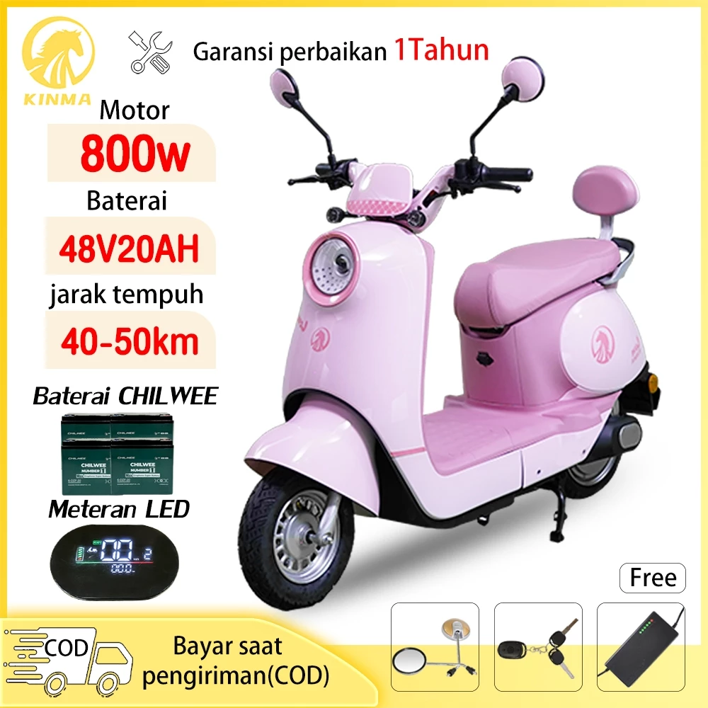 KINMA Rose Sepeda Listrik Premium dewasa Kendaraan Listrik Mewah Kelas Atas 800W 48V/60V 20AH Sepeda Motor Listrik Garansi Resmi  JARAK 60km