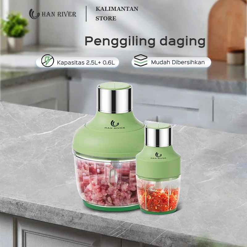 [Pengiriman dari Banjarmasin]HAN RIVER Blender 2.5L+0.6L Dual Cup Food Chopper Multifungsi 5 in1