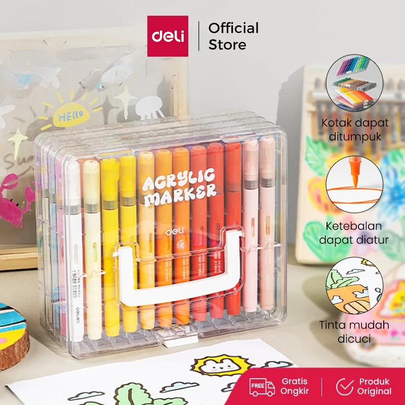 Deli Spidol Akrilik / Acrylic Marker Acrylic Brush Pen 24/36/48/60 Warna HM335