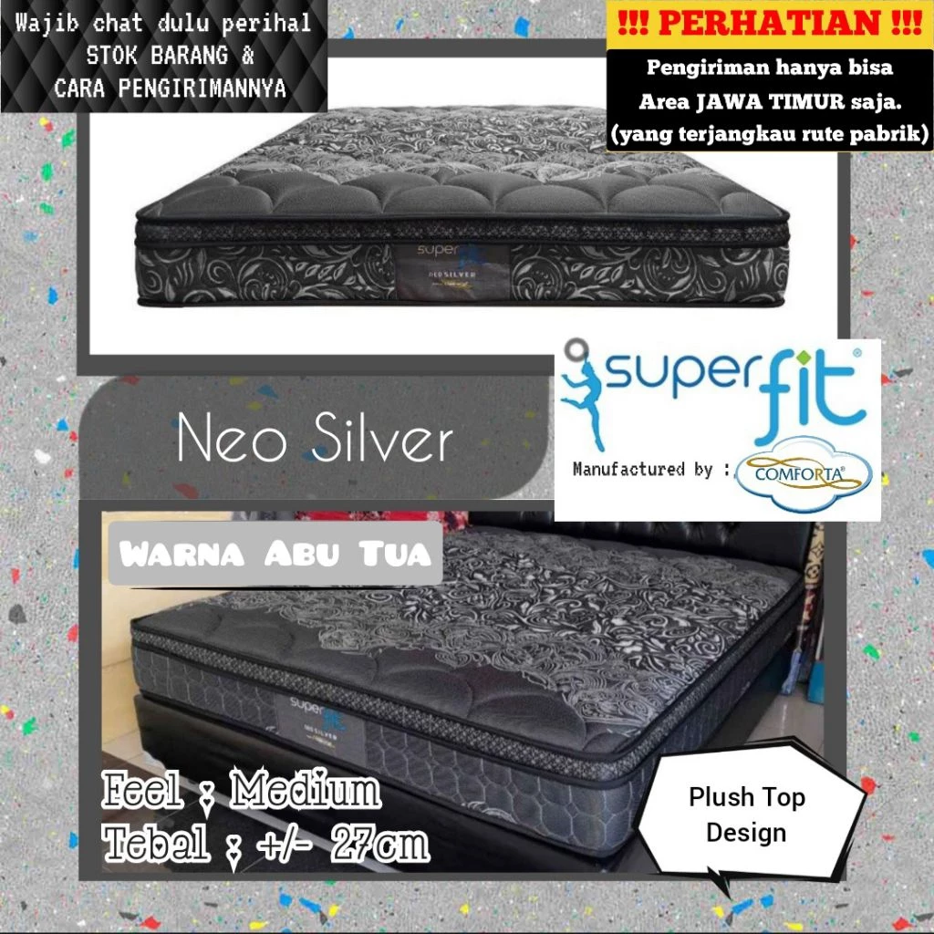 Springbed Comforta Superfit Neo Silver warna Gelap ( Matras / Kasur Saja ) 90 / 100 / 120 / 140 / 160 / 180 / 200