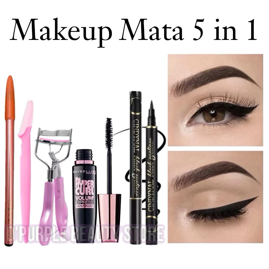 Termurah Paket Kosmetik Mata 5 in 1 - Maskara - Pensil Alis - Eyeliner - Pelentik Bulu Mata - Alat Cukur Alis