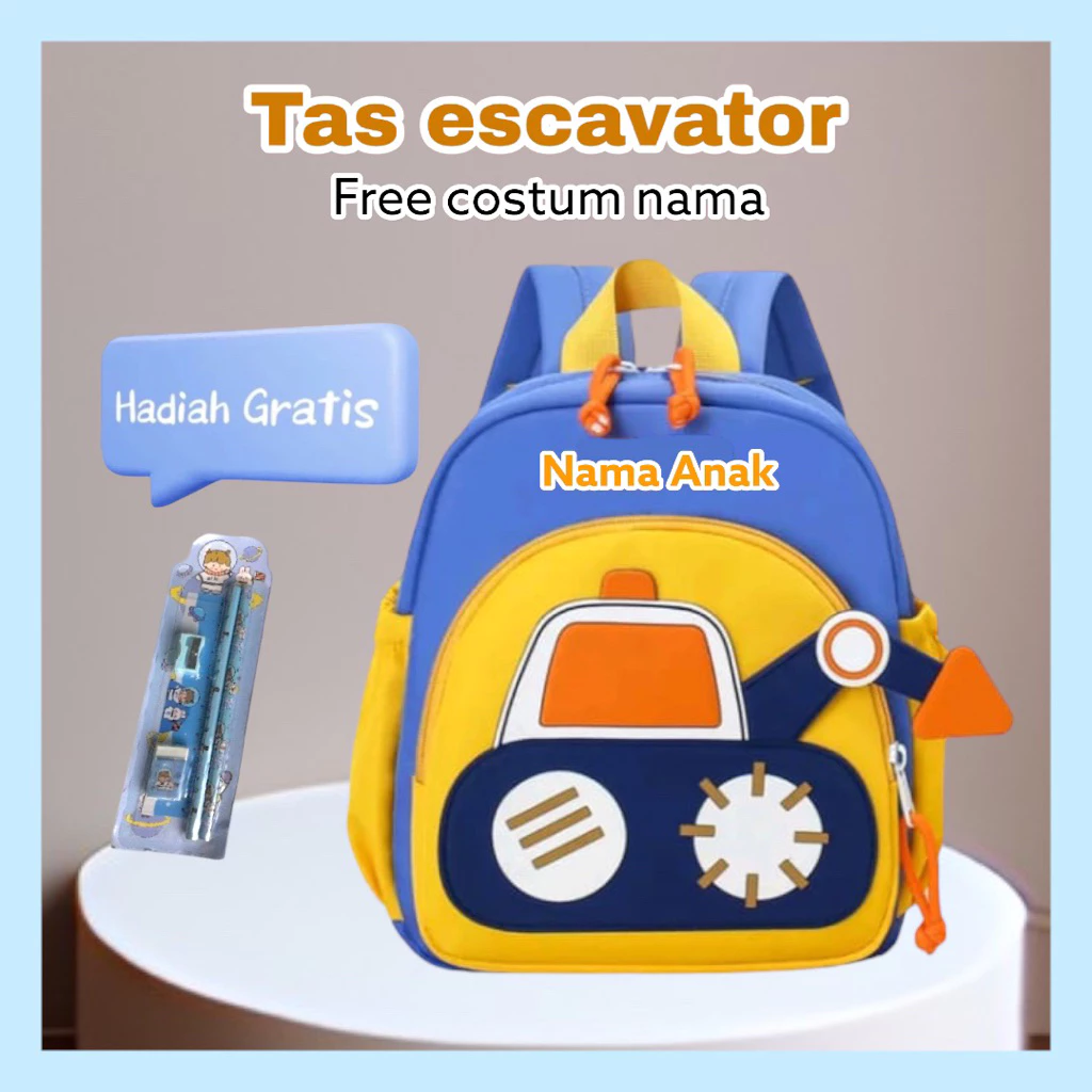 (free costum nama) tas anak Tk & paud karakter lucu free set pensil lengkap