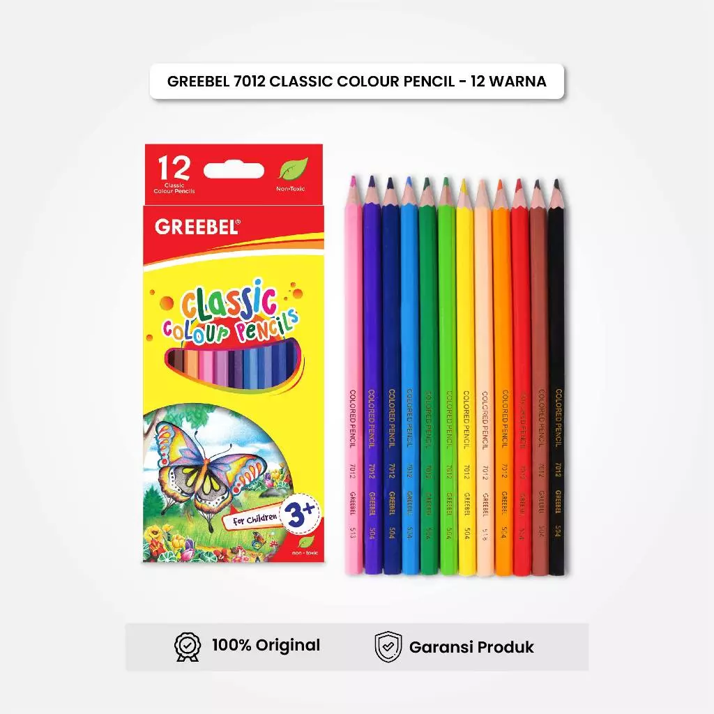 Greebel Pensil Warna 12 Warna Panjang Classic Color Pencils (7012) Warna Lebih Nyata Mewarnai Menggambar