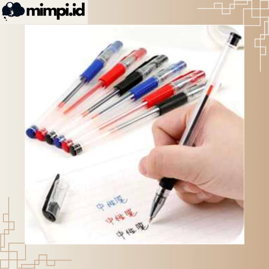 Pulpen Gel 0.55 mm Standard Ujung Lancip Alat Tulis Sekolah Kantor Pen Warna Warni ATK