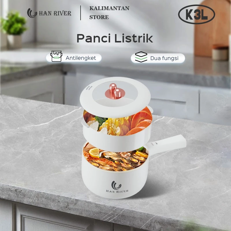 [Pengiriman dari Banjarmasin]HAN RIVER Panci Listrik Multifungsi 2 in1 Anti Lengket 2L Rebus & Tumis