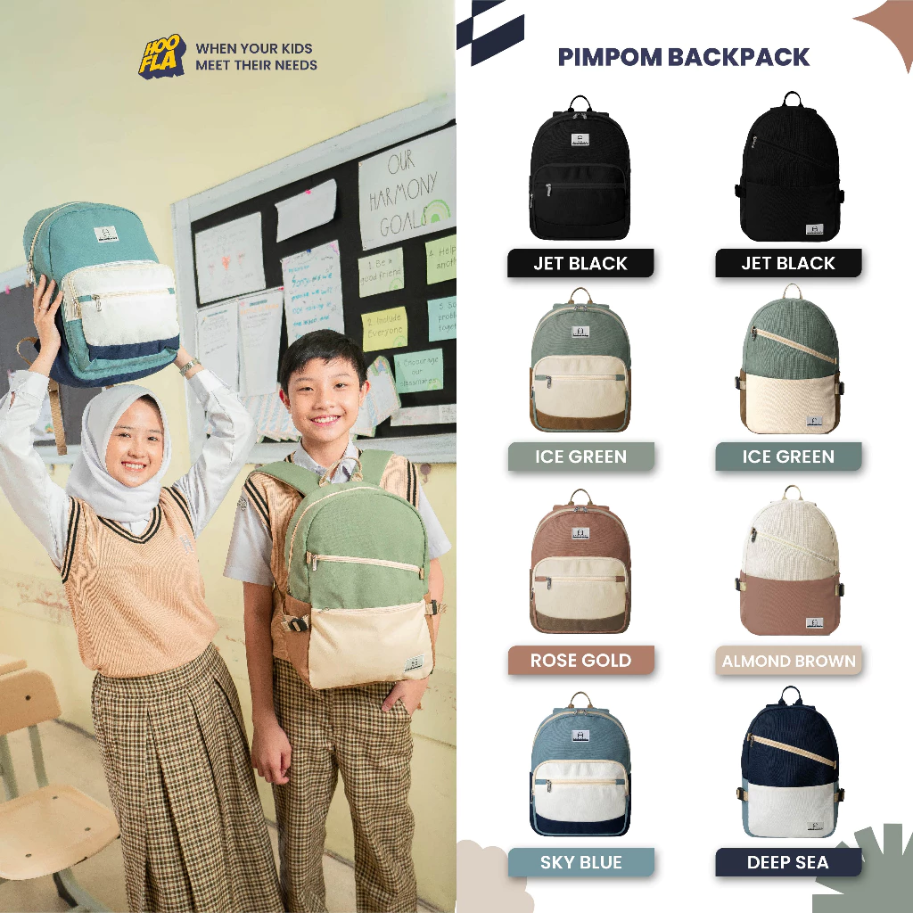 Hoofla Tas Sekolah Anak Perempuan & Laki- laki PimPom Backpack