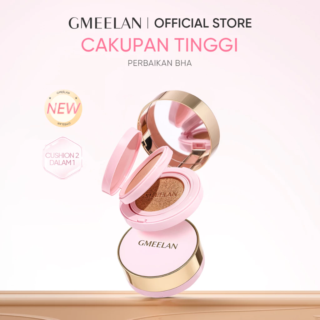 GMEELAN 2in1 High Coverage Cushion Powder Foundation Black Truffle BHA Repair 7g+10g Air Cushion Make Up Setting BB Cream Bedak Padat Kosmetik Wajah Cusion Compact Powder Oil-Control Waterproof Velvet To Matte