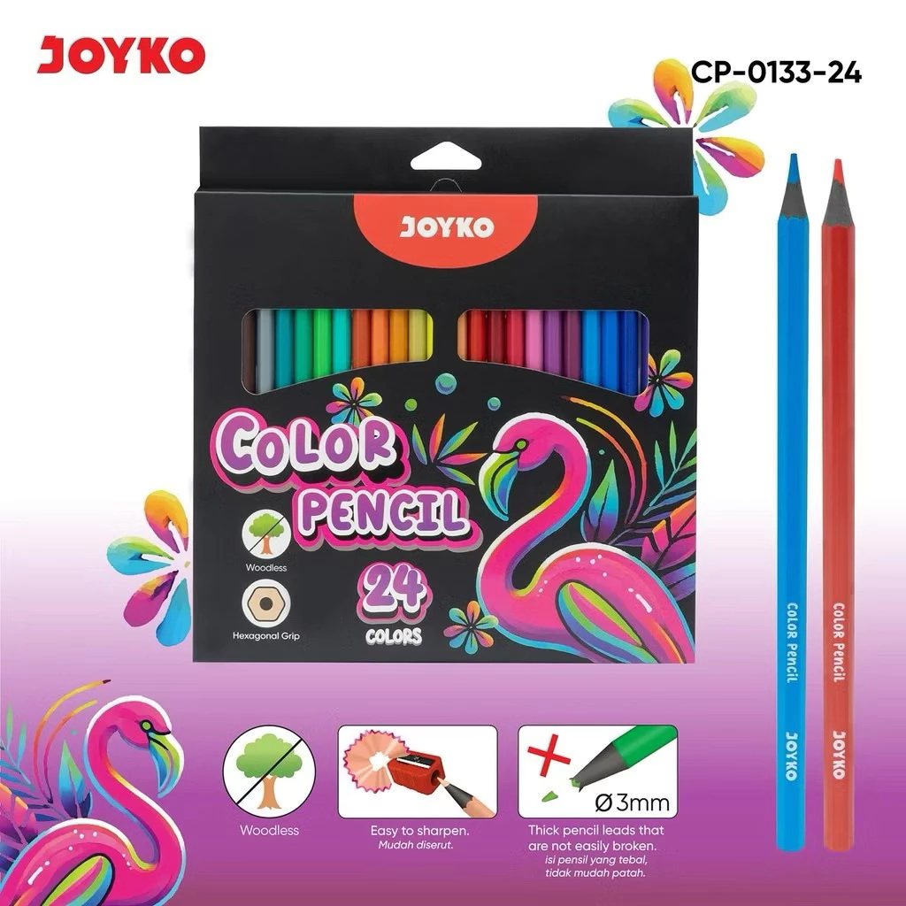 Woodless Color Pencils CP-0133-24 BLACK WOOD JOYKO Pensil Warna Tanpa Kayu 24 WARNA