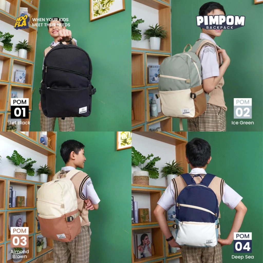 TAS SEKOLAH ANAK SD SMP TAS RANSEL ANAK SEKOLAH PIMPOM BACKPACK HOOFLAKIDS/TAS ANAK PEREMPUAN LAKI LAKI SD SMP BAHAN NYAMAN DAN BERKUALITAS