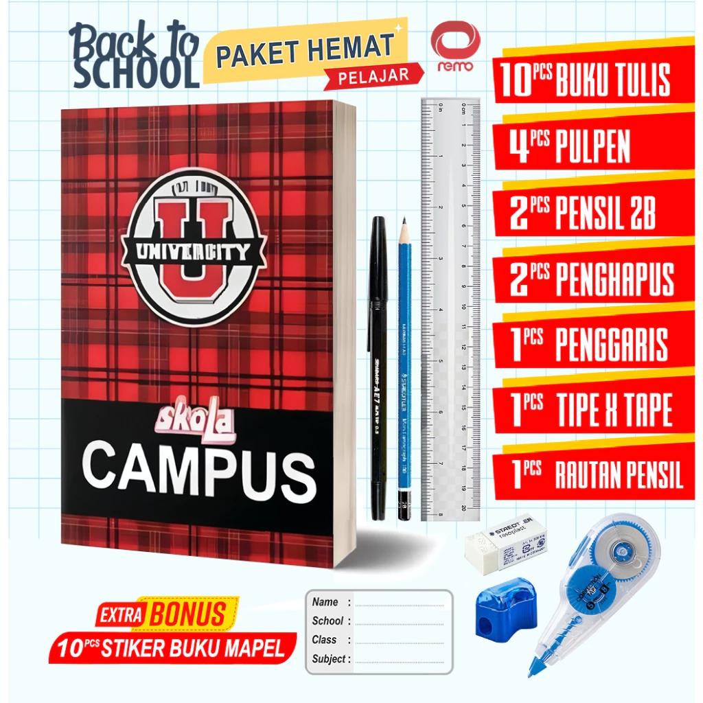 Buku tulis satu paket perlengkapan Sekolah, paket murah - BK