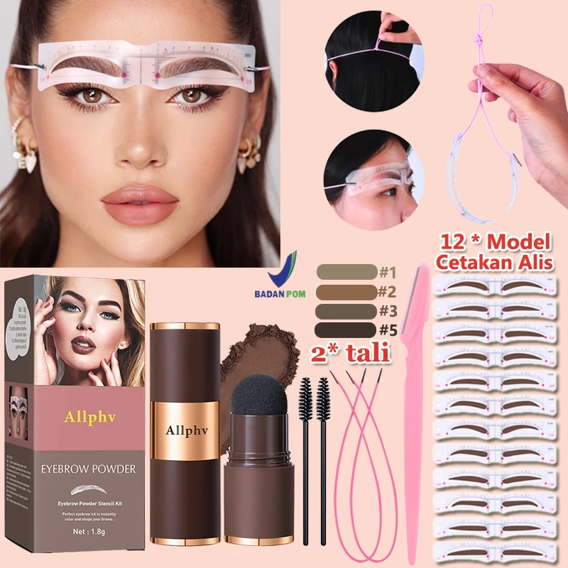 [BPOM] Allphv Eyebrow Kit 4 Color- Eyebrow Powder Waterproof +12 Cetakan Alis +2 Tali +Pisau Alis