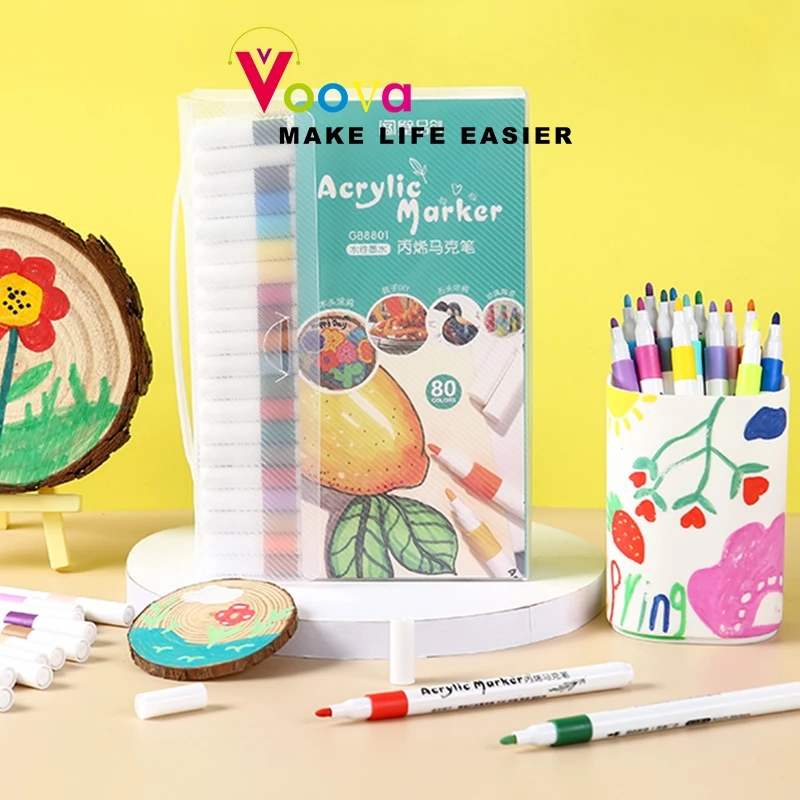 VOOVA 12-80 pcs Pen Akrilik Marker/ Cepat Kering Tahan Air/DIY Painting Spidol Pastel Pulpen Drawing Warna/ Acrylic Marker
