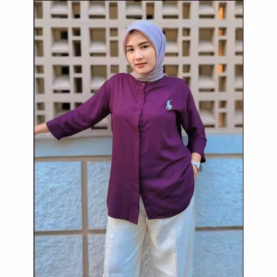 Atasan Kemeja Rayon Polo Bordir/BLOUSE WANITA Viral Kekinian