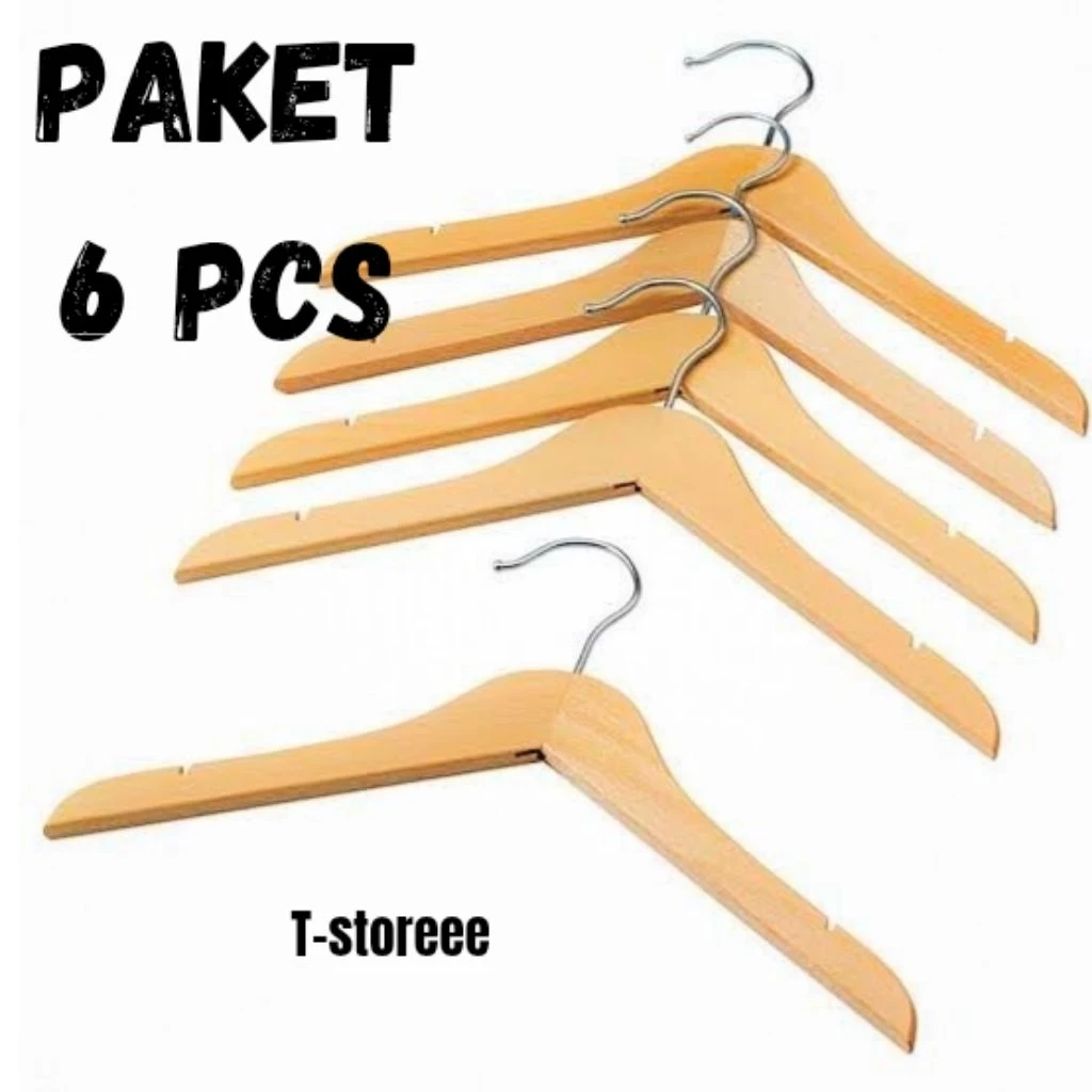 HANGER KAYU DEWASA PAKET SETENGAH LUSIN / 6PCS (GRADE A )
