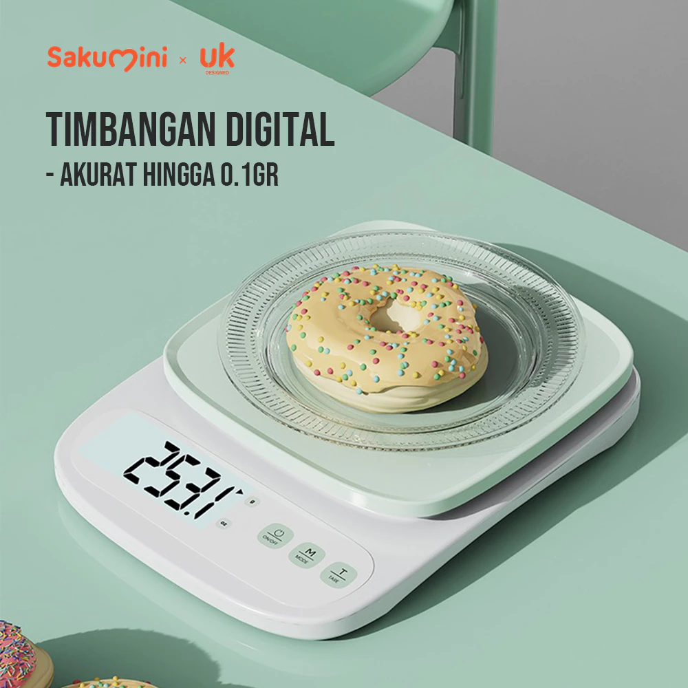 Sakumini Digital Kitchen Scale Timbangan Dapur LCD Kopi Buah Sayur Mpasi Makanan Butter Kue Coffee Brew Masakan Diet Serbaguna Premium Akurasi Tinggi Portable Mini 3KG Water Resistant Anti Air Anti Slip Compact