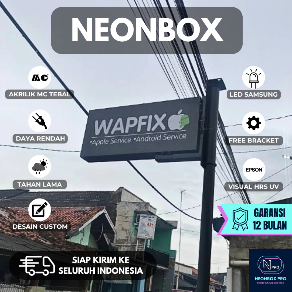 EONBOX AKRILIK BULAT / KOTAK Lampu Neon Box Reklame Pinggir Jalan Ukuran Besar