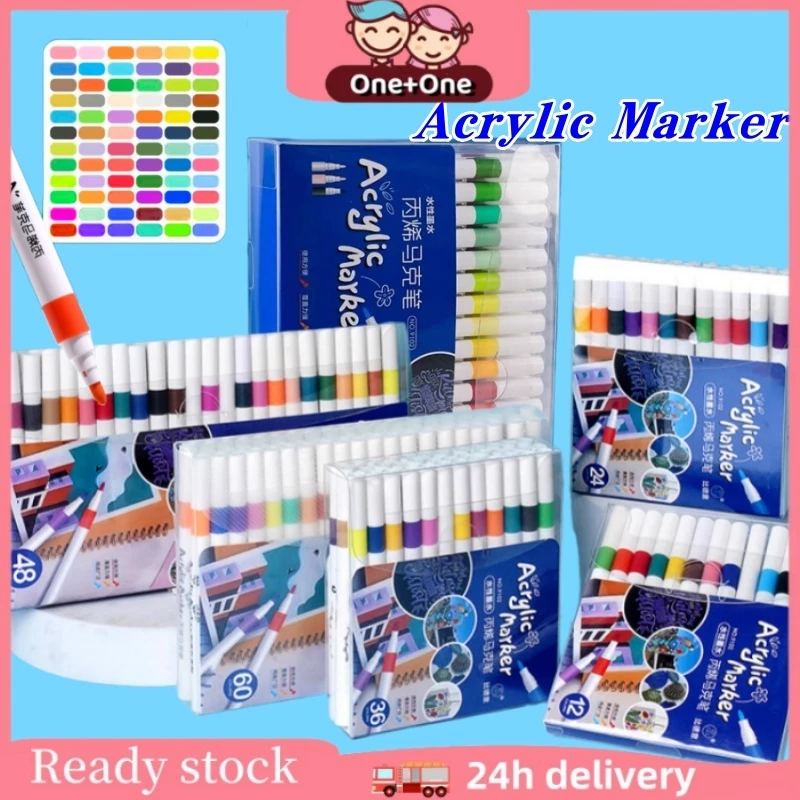 (COD)One+One Acrylic Marker Set Spidol Akrilik DIY Painting Spidol Pastel Pulpen Highlight Drawing Warna