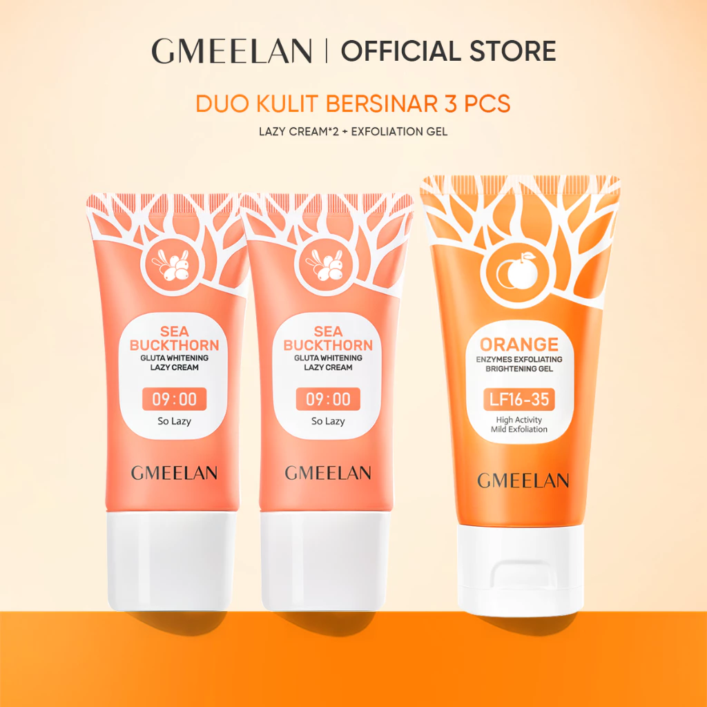 GMEELAN SET 1 Menit Gel Eksfoliasi Gel 50g Orange Exfoliating Peeling Face Whitening +Pemutih wajah krim Lazy Cream 30g*2 Day Cream Skincare Kit