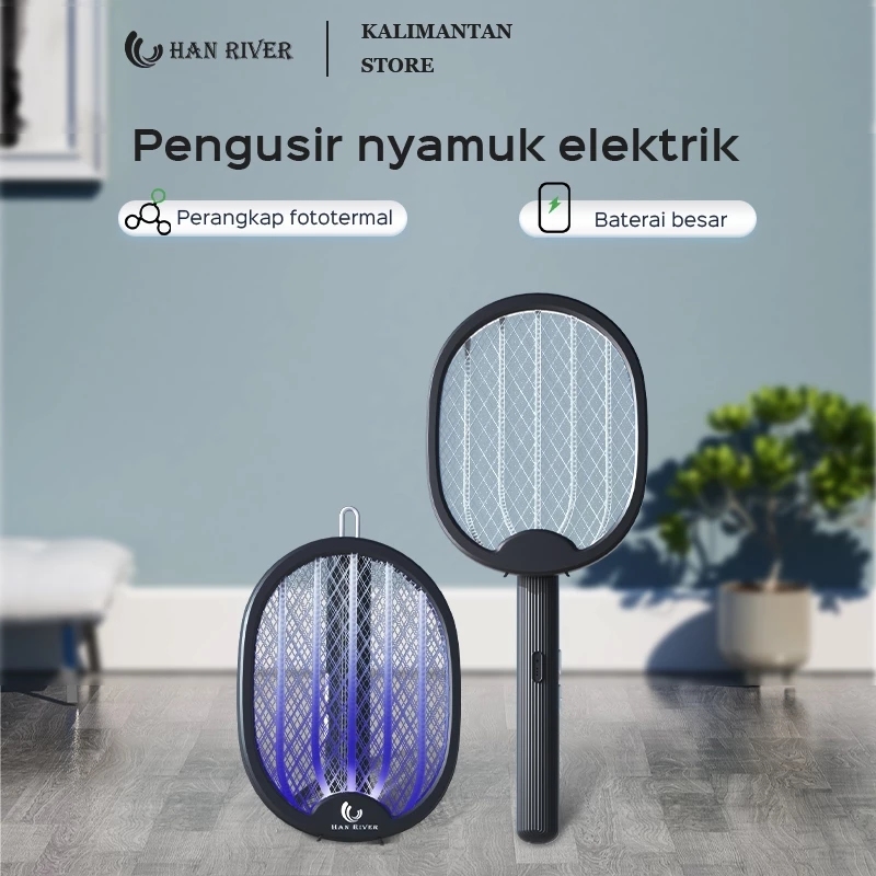 [Pengiriman dari Banjarmasin]HAN RIVER Raket Nyamuk 2 in 1 Mosquito Killer (Dengan Basis)