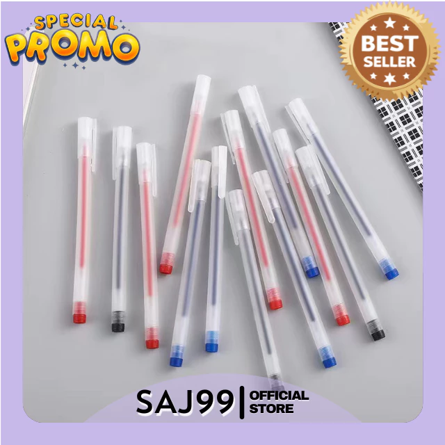 SAJ - Pulpen Gel 0.5mm Bolpoin Pena Pulpen Tinta Gel Cair Pena Transparant Pen Gel