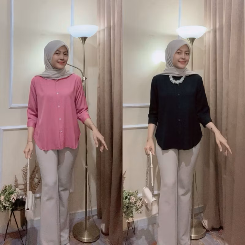 Kemeja Wanita Oversize - Basic Shirt Polos Rayon Twill