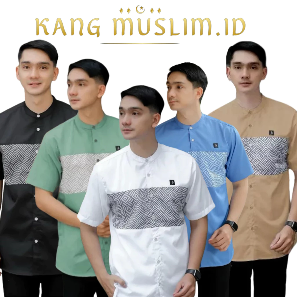 Baju Koko Pria Kurta Lengan Pendek Kualitas Premium Kemko Motif Kautsar