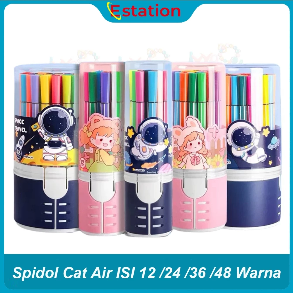 Estation - Spidol Warna Warni 1 Set Hexagonal Watercolor Marker Pen 12/24/36/48 Warna
