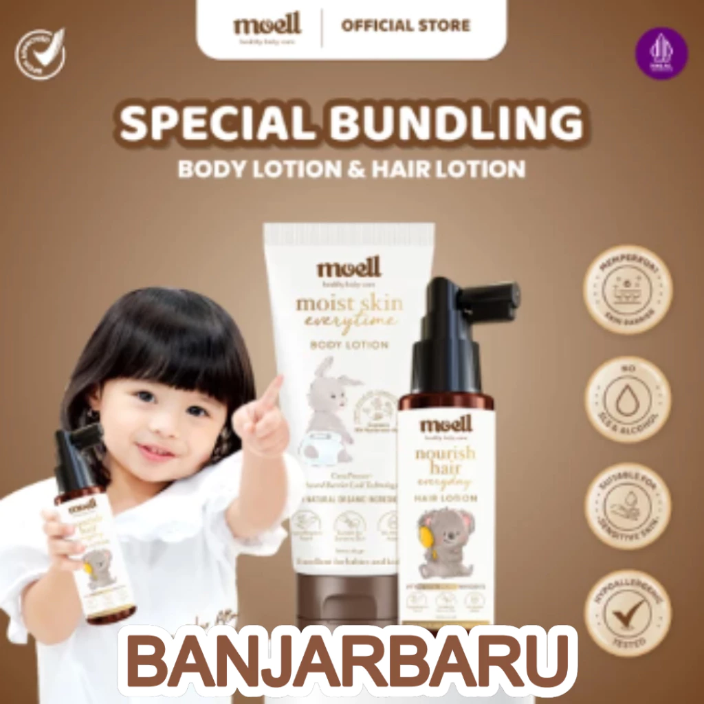 Moell Special Bundling Hair Lotion 100ml + Body Lotion 185gr  Natural Organic Banjarbaru Banjarmasin