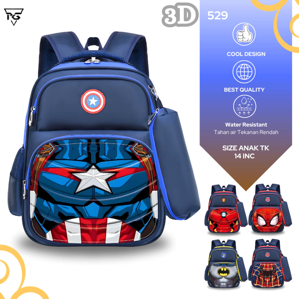 Tas Sekolah Anak Laki Laki Tk Logo Led  Gambar Timbul Ransel Anak Cowok Paud  RPG 529