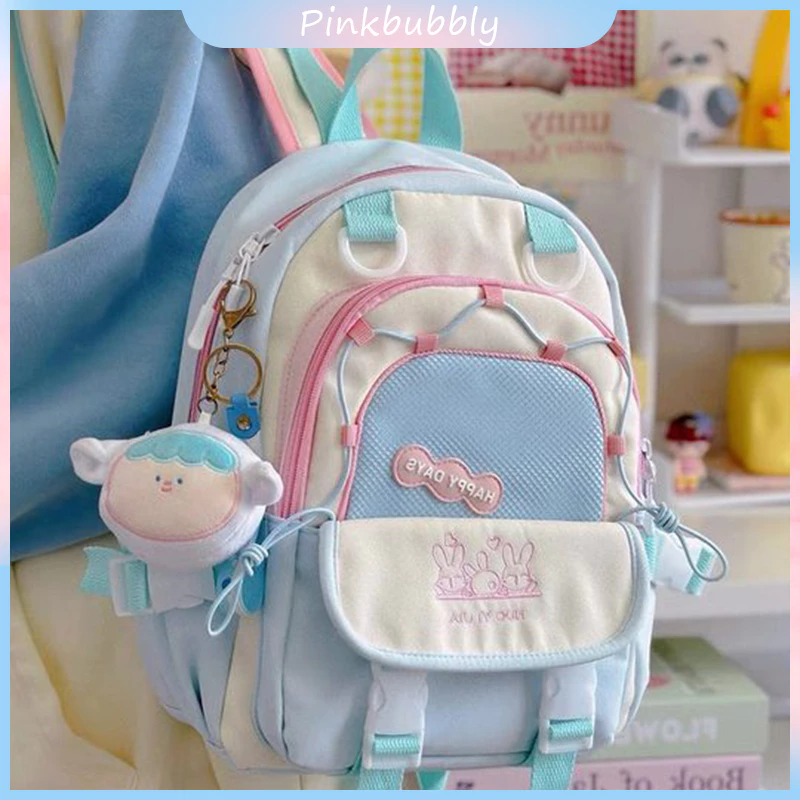 Pinkbubbly.Tas Bahu Macaron Jepang Korea Import Fashion Tas Sekolah Lucu Siswa Kuliah Tas Ransel Laptop Berkapasitas Besar Wanita Backpack