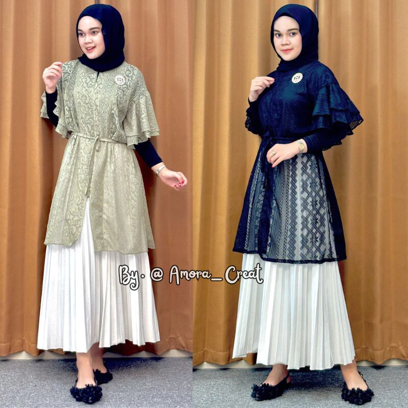 MALIKA OUTER CARDIGAN BRUKAT LENGAN RUFFLE//AMORA OUTER KONDANGAN FORMAL DAN NON FORMAL