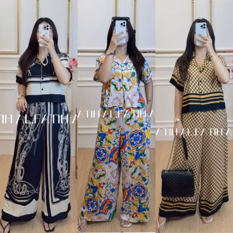 New One Set Crop Setelan Celana Kulot Wanita Hightwaist Rayon Premium Busui Friendy BB MAX 75KG