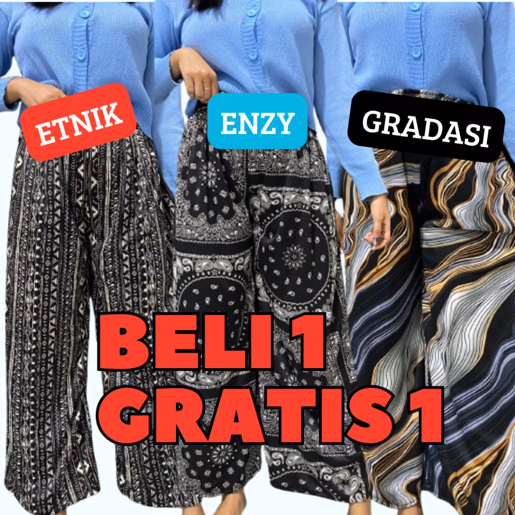 (  𝐁𝐄𝐋𝐈 𝟏 𝐆𝐑𝐀𝐓𝐈𝐒 𝟏 ) Kulot Hommy Hygit Motif  Celana Panjang Wanita Kulot Santai Kulot Tidur