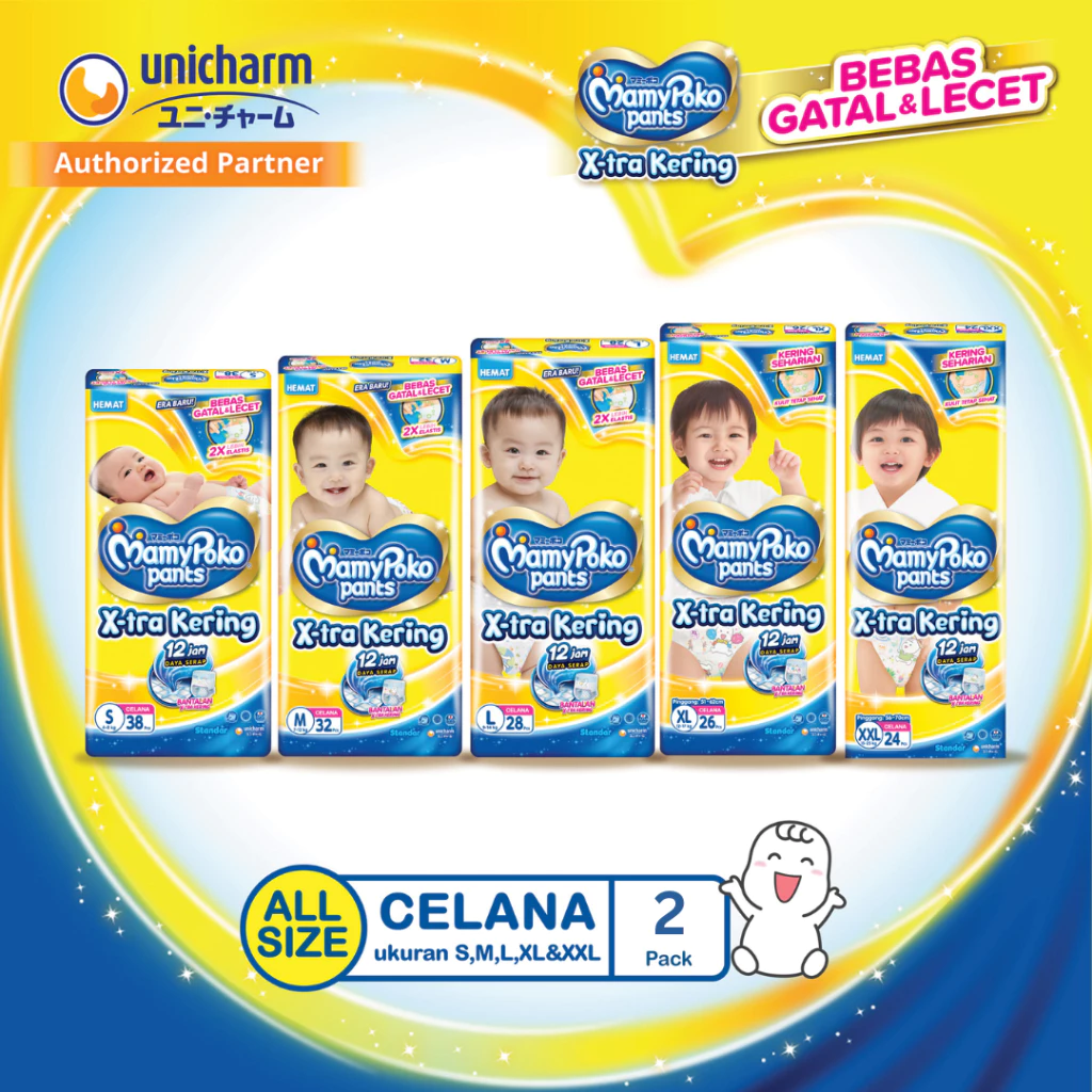 MamyPoko Pants X-tra Kering - Popok Celana All Size (S-XXL) 2 Pack - Super Jumbo