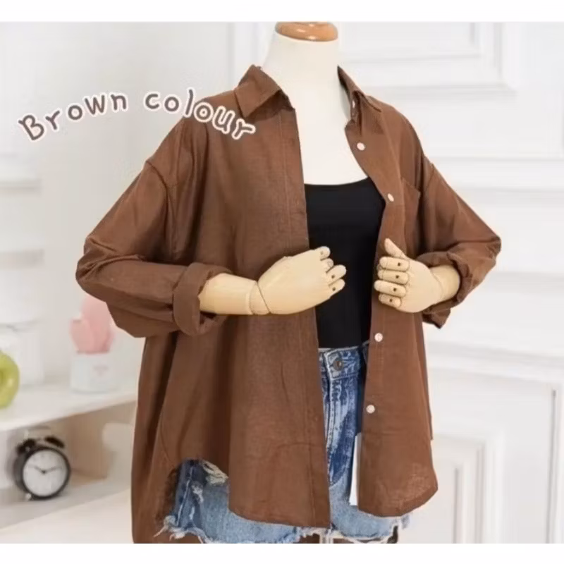 Kemeja korean style oversize kekinian wanita kemeja full kancing kemeja linen kemeja cewek jumbo ata