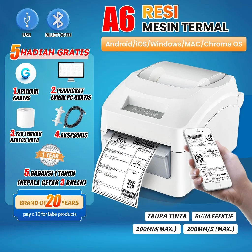 Thermal Waybill Printer | Barcode Printer | A6 & A7 Printer | Resi Pengiriman | USB Bluetooth Cepat