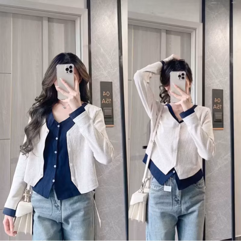 ATASAN WANITA KNIT KOMBINASI 2 LAYERD | ATASAN KNIT BLOUSE WANITA CARDYGAN 2 LAYERD KOMBINASI | ATAS