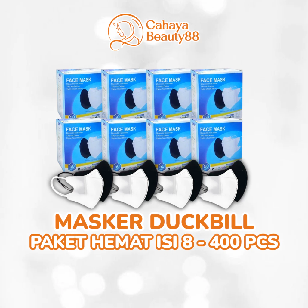 (50Rb Isi 8 Box) Masker Duckbill Garis 3 Ply Face Mask