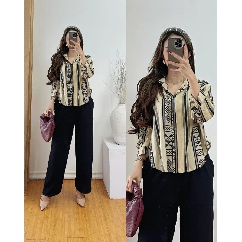 One Set Batik Salur Setelan Wanita Terbaru Rayon Premium
