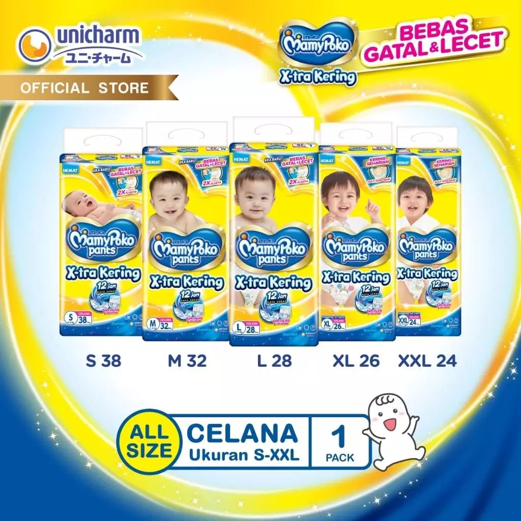 MamyPoko Pants X-tra Kering - Popok Celana All Size (S-XXL) 1 Pack - Super Jumbo
