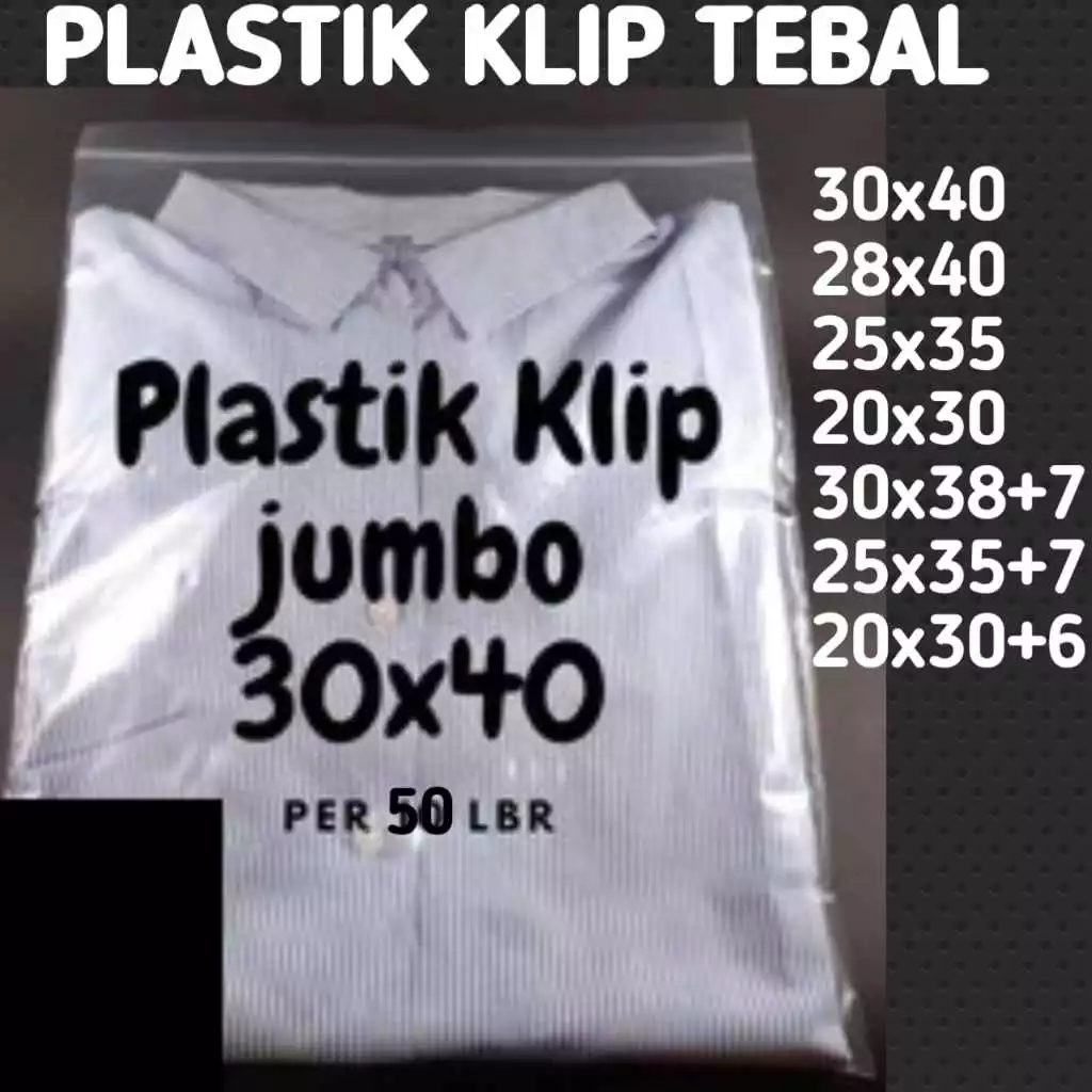 Plastik Klip Dress 30x40 - 28x40 - 25x35 - 20x30 - 50 Pcs Plastik Ziplock Sepatu Baju Hijab Pe 50Mic